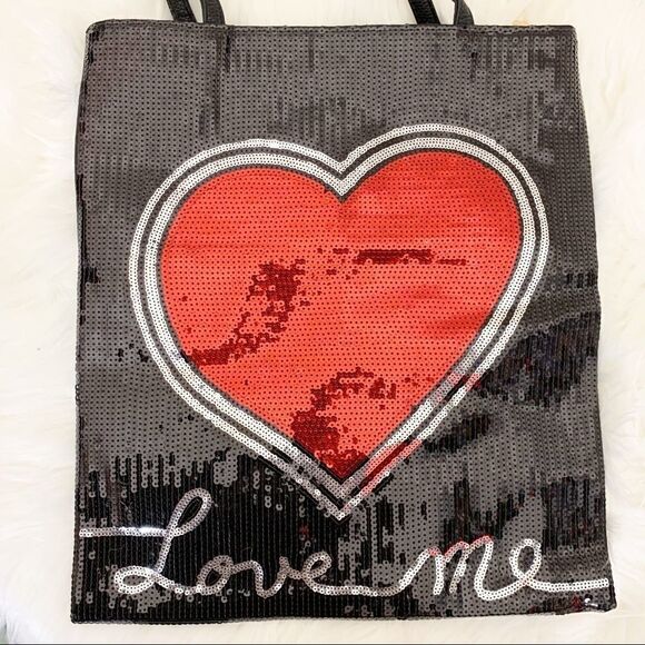 Love Me Fashion Sequin Tote Bag, Black/Red - Picture 7 of 7